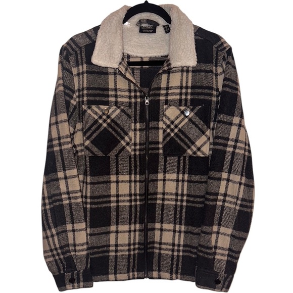 WESC | Unisex Liam Plaid Full-Zip Sherpa-Lined Shirt Jacket Barn Coat - Size M/L - Picture 2 of 6